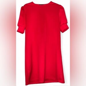 Boohoo Red Blouse Short Sleeve Ruffled Festive Top Size 12